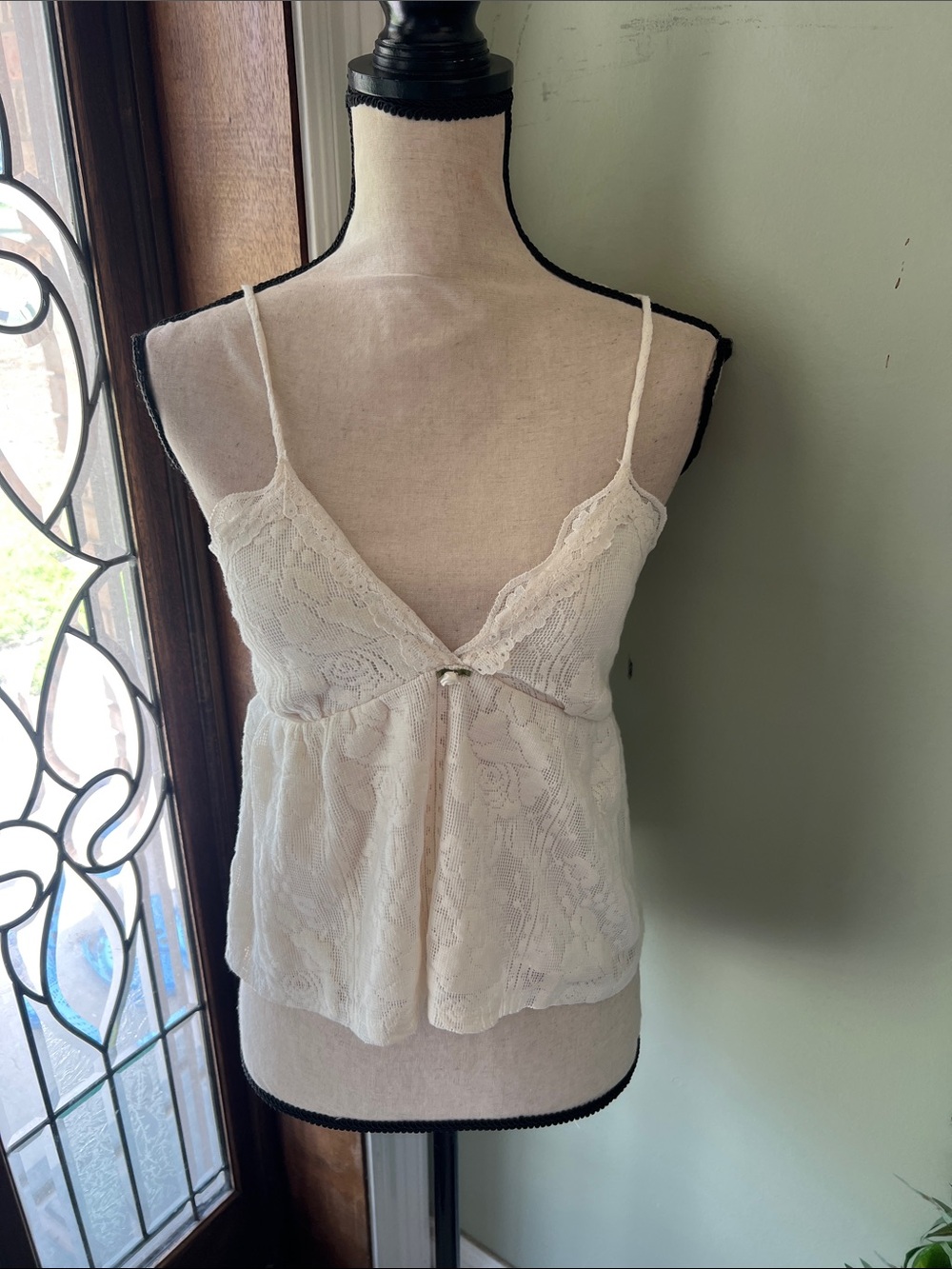 Monteau White Lace Babydoll Camisole with Bow Accent